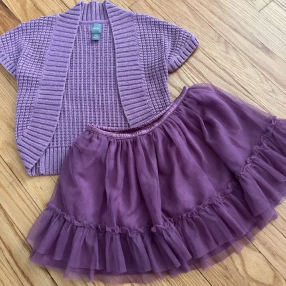 GAP KIDS lavender sparkle cardigan + tulle ruffle skirt, 5T